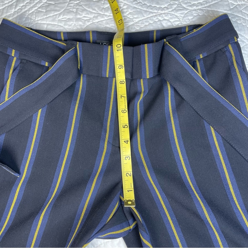 Ann Taylor Loft Petite Striped Cuffed Belted Trousers New With Tag 8P Black Navy - Picture 11 of 14